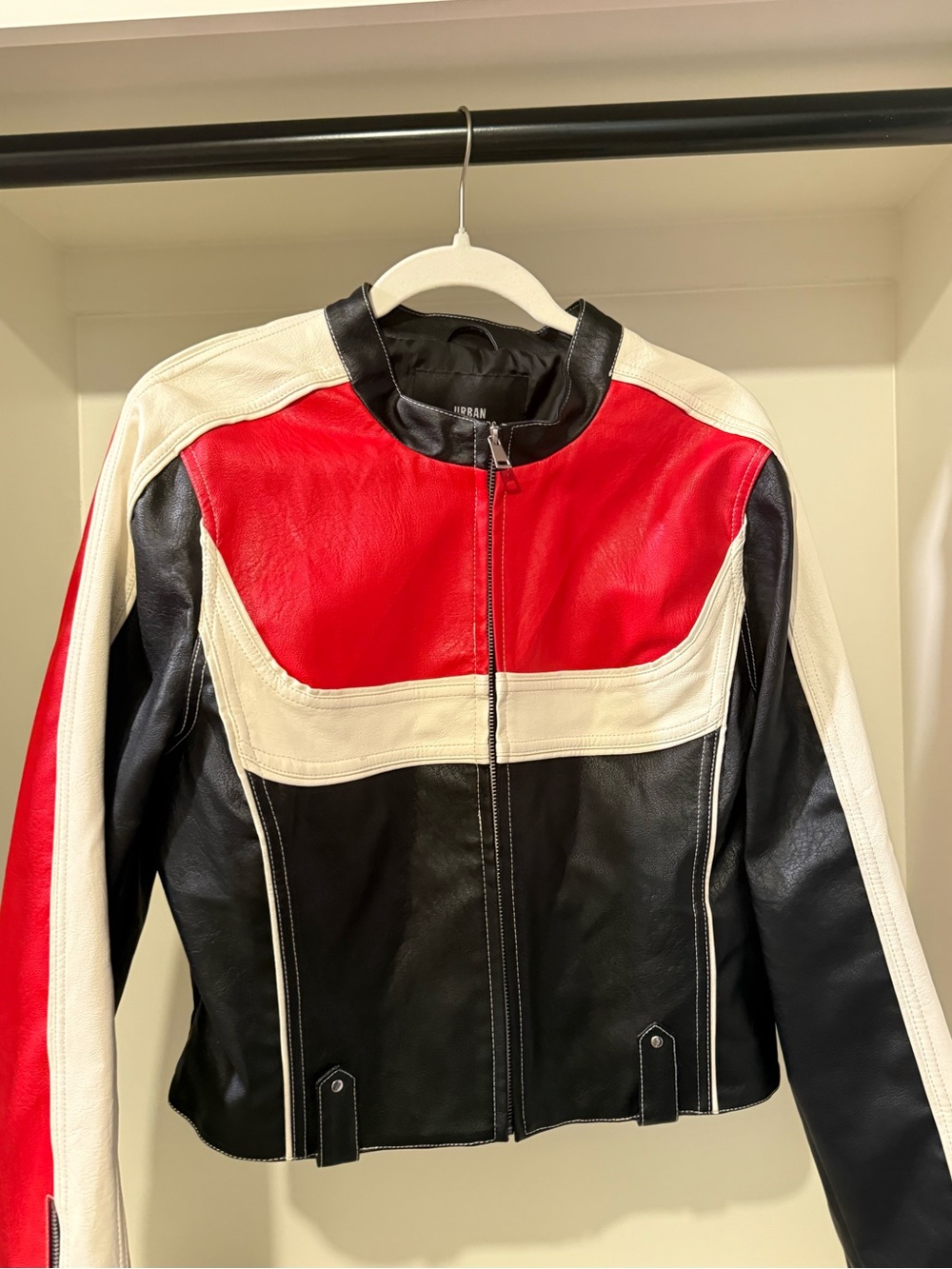 Urban Outfitters Red, Black & White Colorblock Leather Jacket